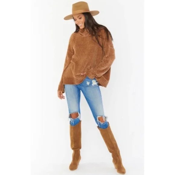 Show Me Your MuMu Fatima Winter Fall Casual Chic Turtleneck Sweater Chenille - Picture 1 of 8